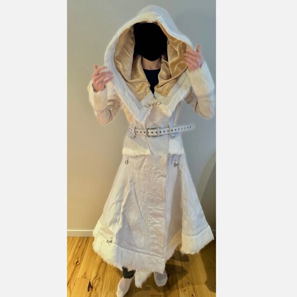 Ritual Fashion White Goat Hide Fur Huntress Coat Jacket Robe Oversize Hood 10 - Picture 7 of 16